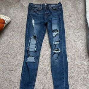 Sneak Peek Dark Blue Distressed Skinny Jeans Size 5